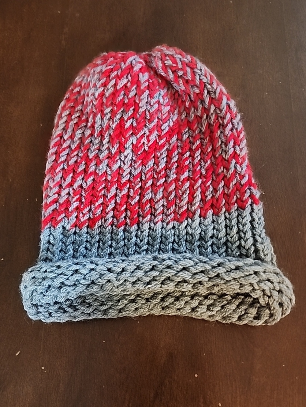 Kids Two-Tone Knit Beanie - Red & Gray